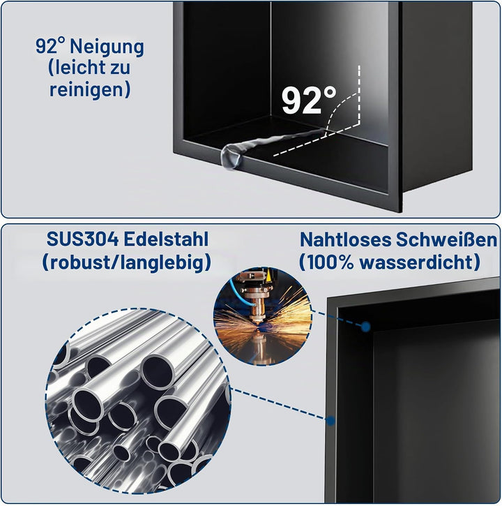 Neodrain Wandnische Dusche Edelstahl Dreifach-Duschnische Wandnische Lagerung für Badezimmer 90x20 c