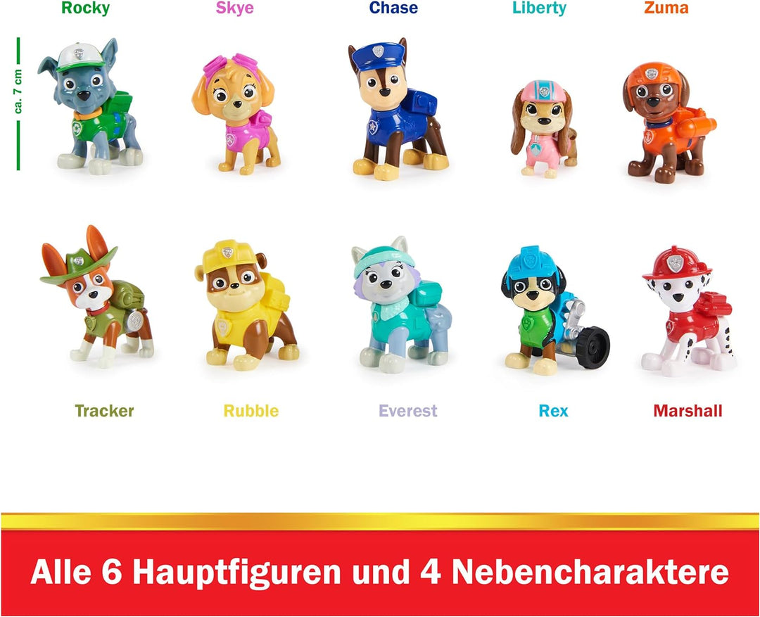Paw Patrol, 10. Jubiläum, Action Pack Pups Figuren Geschenkset mit 10 Hundefiguren zum Sammeln, Spie