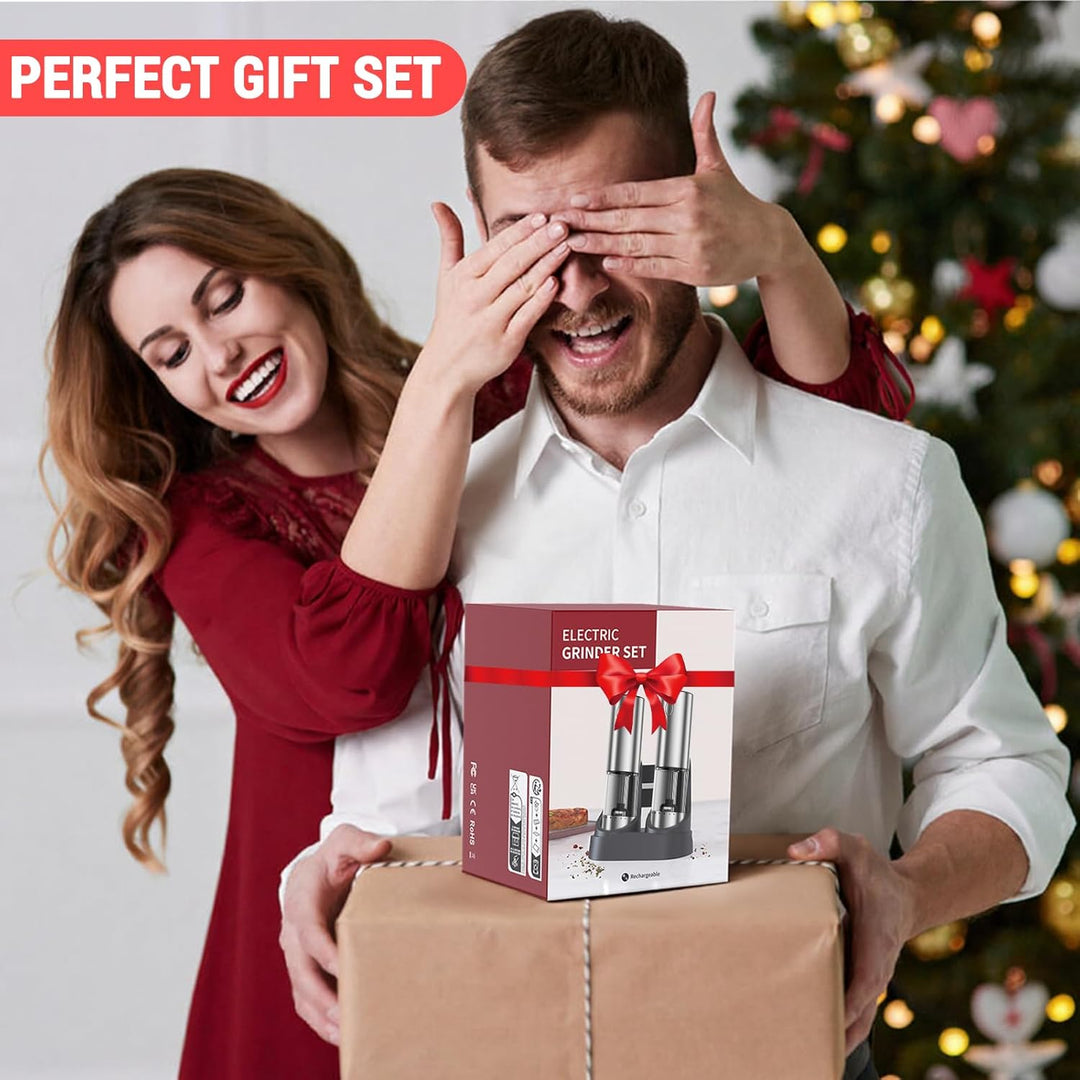 [Verbesserte grössere Kapazität] Elektrisches Salz- und Pfeffermühlen-Set mit USB-Ladebasis, 95 ml g