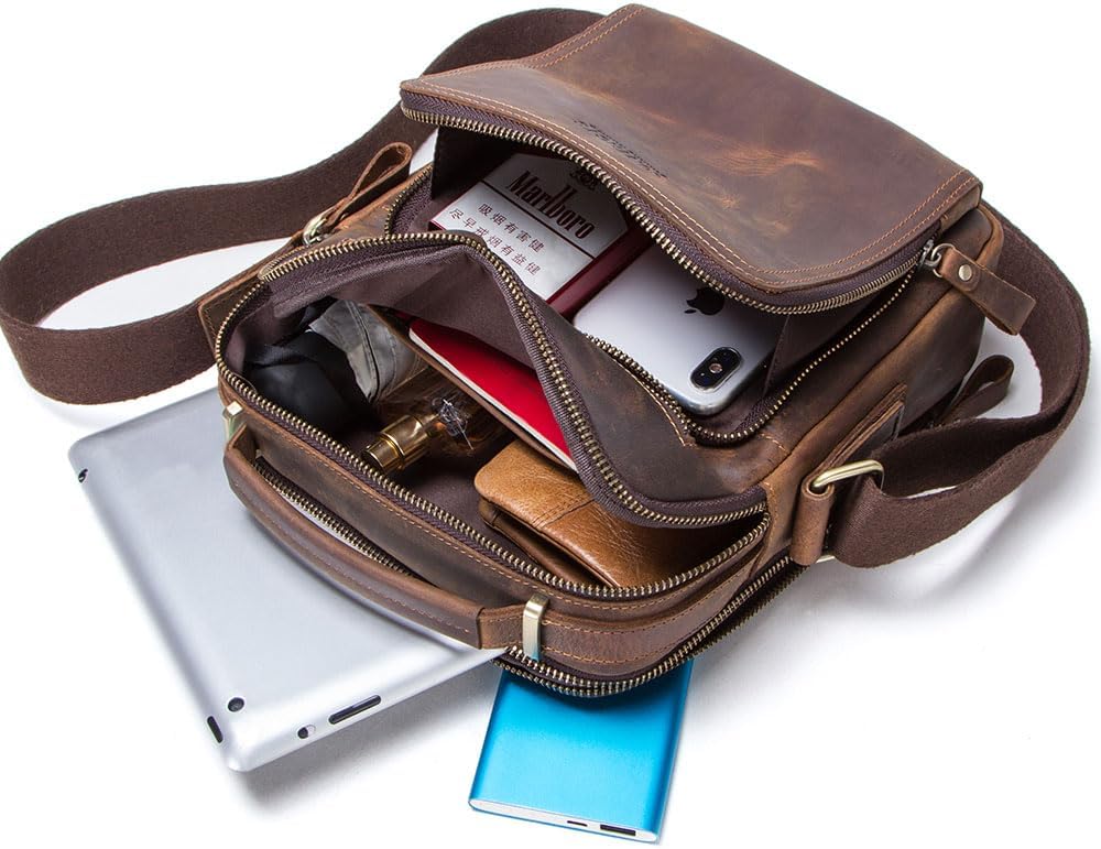 Contacts Echtes Leder Herren Laptop Mini Tab Messenger Crossbody Bag Tasche Handtasche Braun Kaffee,