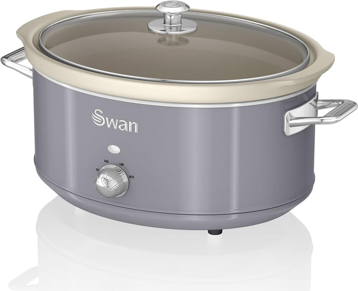 Swan Retro SF17031GRNEU Slow Cooker 6,5L Abnehmbarer Kochbehälter, PFOA- und PTFE-freier Keramischer
