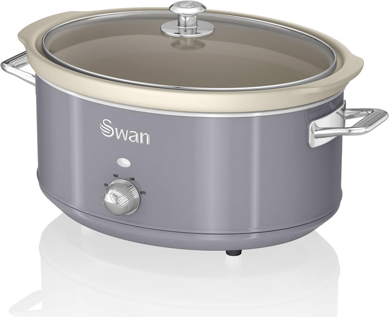 Swan Retro SF17031GRNEU Slow Cooker 6,5L Abnehmbarer Kochbehälter, PFOA- und PTFE-freier Keramischer