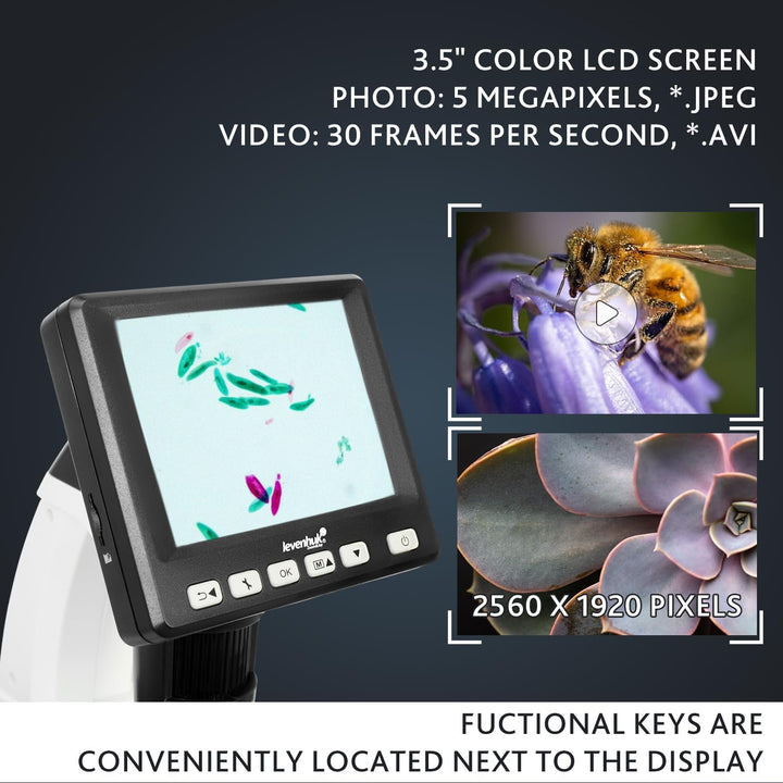 Levenhuk DTX 500 LCD – Digitalmikroskop mit 3,5" Bildschirm, 20–500x Zoom, integrierter Kamera, Foto