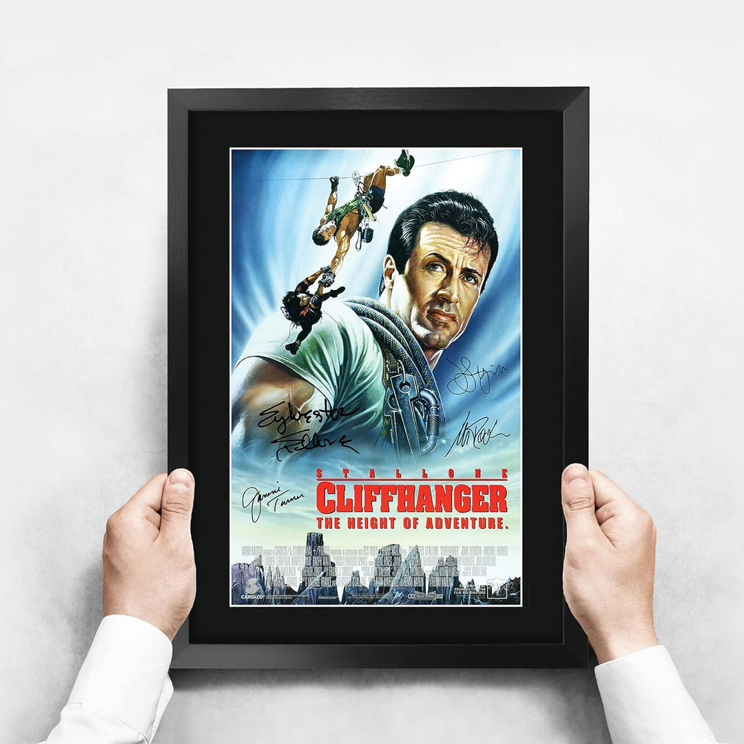 HWC Trading FR A3 Cliffhanger Sylvester Stallone Gifts Gedrucktes Poster, signiertes Autogramm, Bild