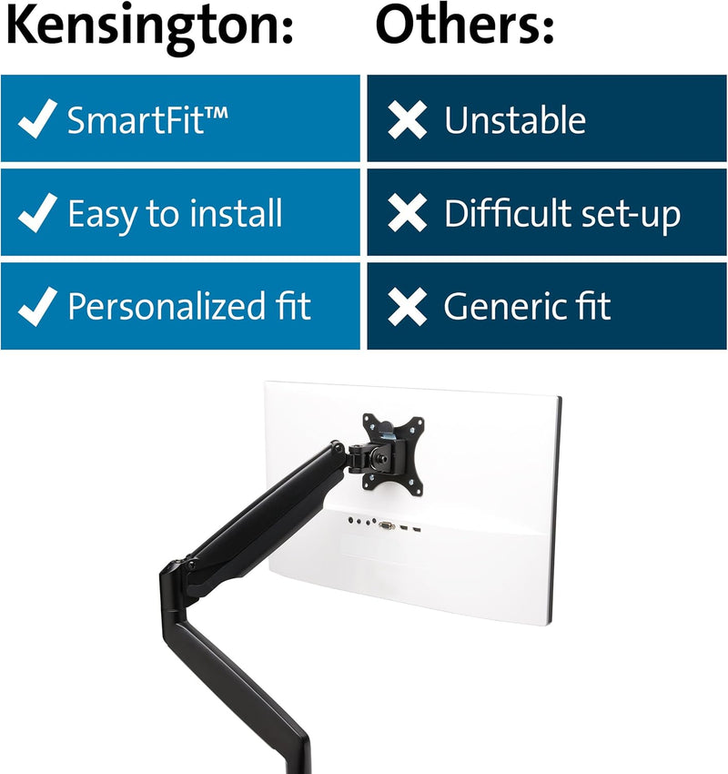 Kensington SmartFit Monitorarm für 1 Bildschirm 13 - 34 Zoll und 9 kg, VESA 75/100, Gasdruckfeder un