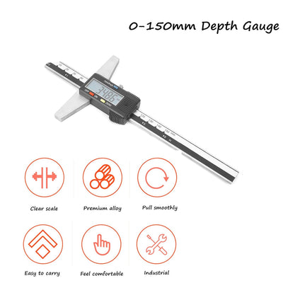 0-150mm Digitaler Tiefenmesser，0,01 mm hochgenauer Edelstahl digitaler Tiefenmessschieber mit mm/Zol
