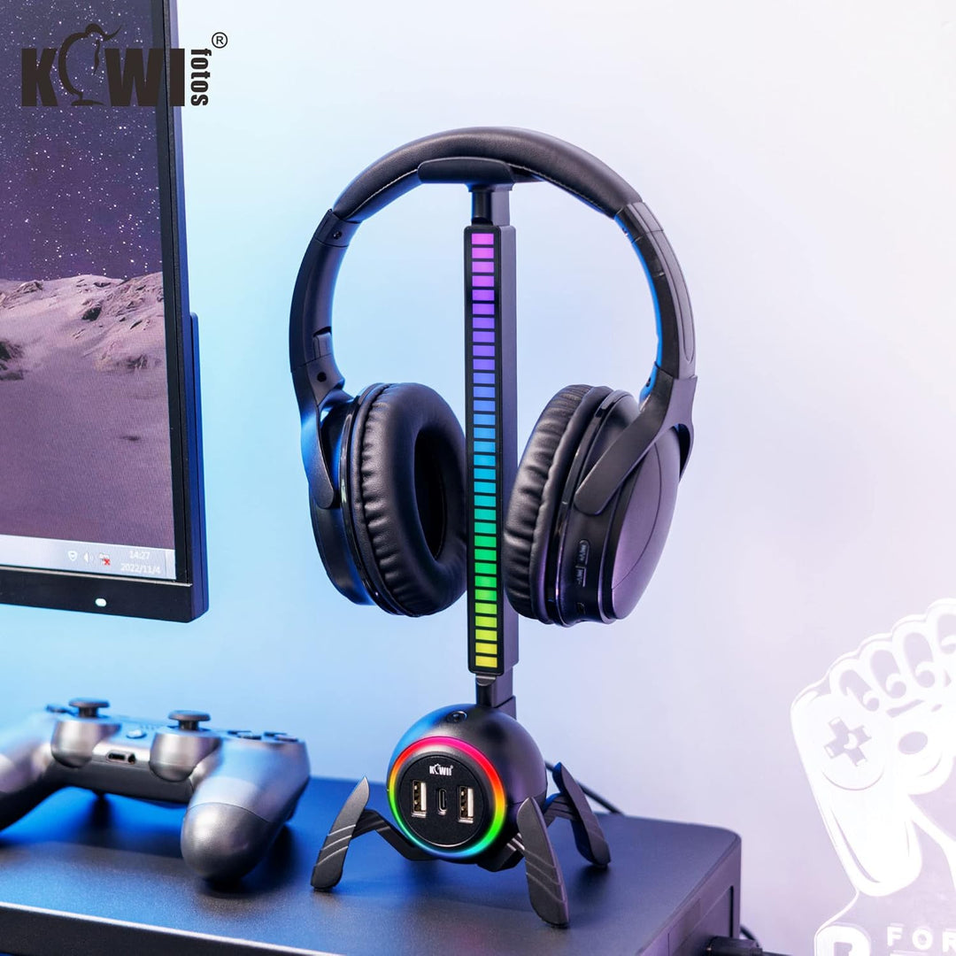 KIWIFOTOS Headset-Ständer mit USB-Hub, RGB-Kopfhörerständer mit Spinnen-Design, rutschfeste Untersei