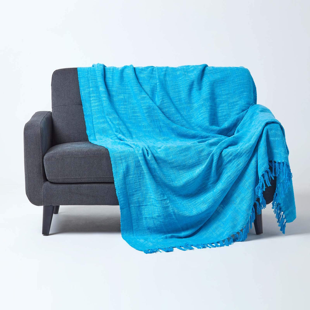 Homescapes extra grosse Tagesdecke Nirvana, blau, Wohndecke/Sofaüberwurf aus 100% Baumwolle, 225 x 3
