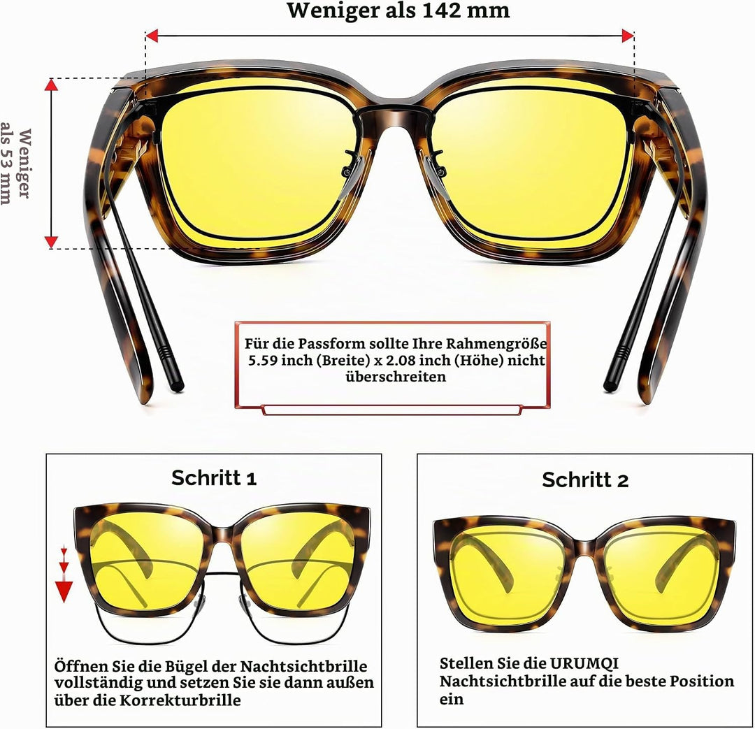URUMQI Nachtsichtbrille für Autofahrer, Nachtfahrbrille Nachtbrille zum Autofahren Damen Herren, Aut
