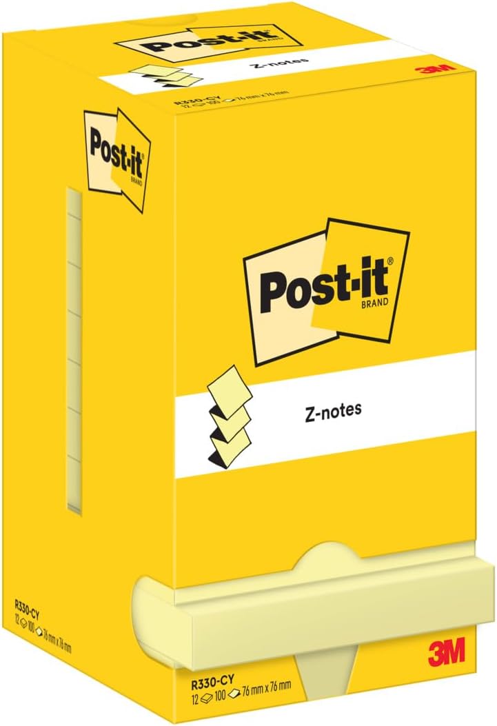 Post-it Sticky Z-Notes, Gelb, Block à 100 Blatt , 12 Blöcke, 76 mm x 76 mm - Für Notizen, To-Do-List