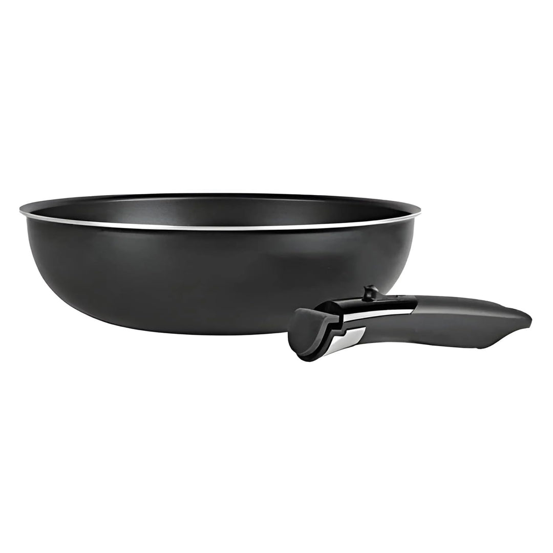 Sitram 713777 Wok, Aluminium, Ø 28 cm – Farbe: Schwarz – abnehmbarer Griff SITRAMOVIBLE – für alle H