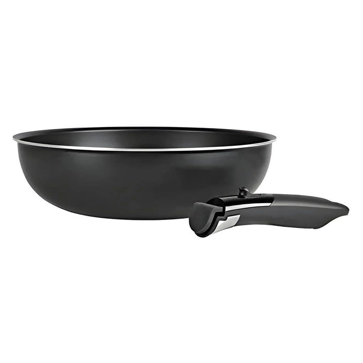 Sitram 713777 Wok, Aluminium, Ø 28 cm – Farbe: Schwarz – abnehmbarer Griff SITRAMOVIBLE – für alle H