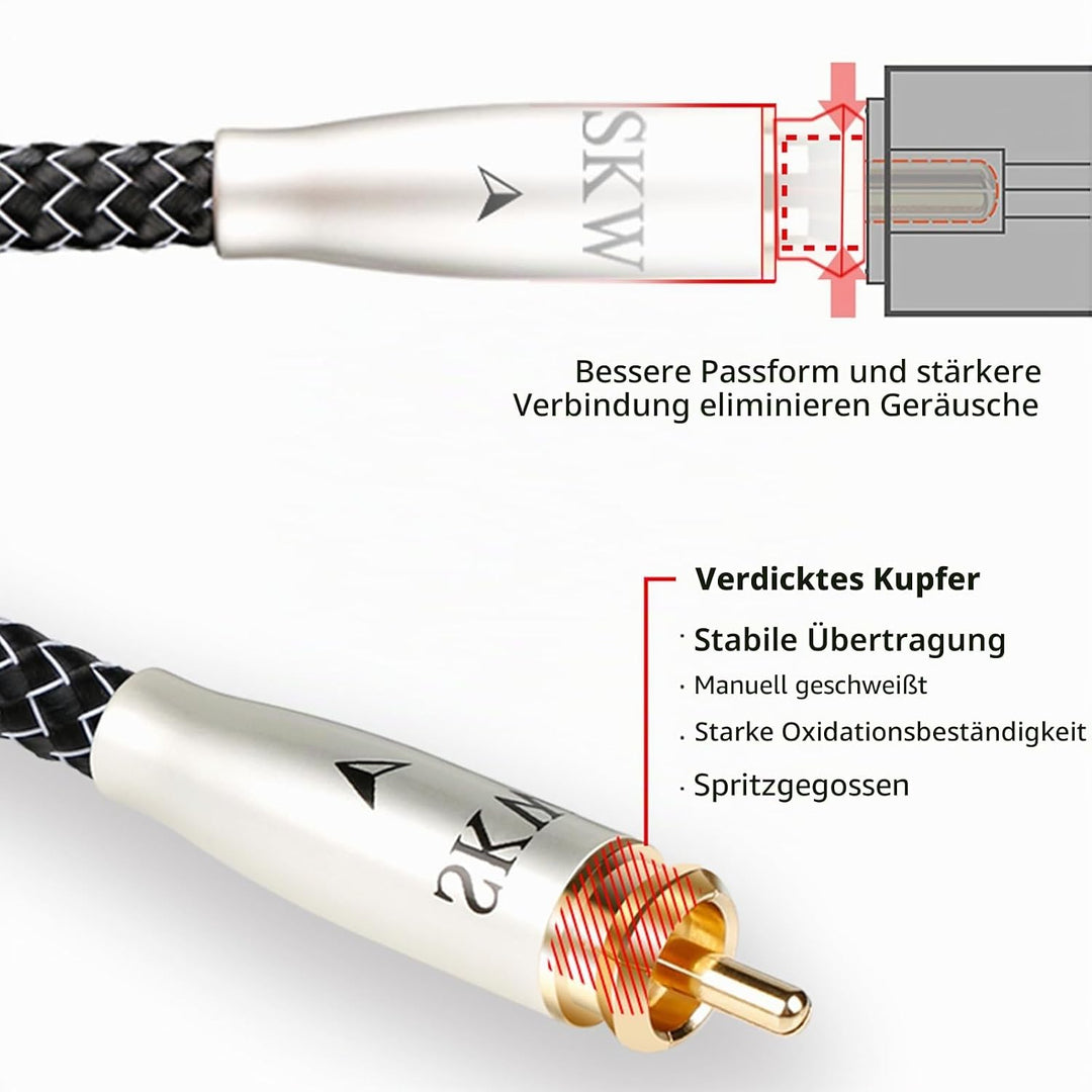 SKW High End Cinch Audio Kabel, Kupfer und Silberlitzendrähte 2 x Cinch zu 2 x Cinch Kabel/RCA Kabel