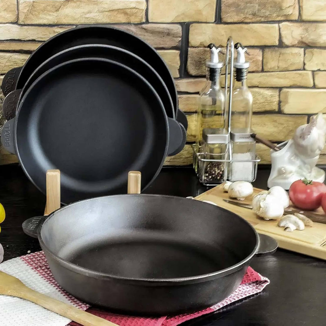 4BIG.fun Schmorpfanne 24 cm Gusseisen Gusseisenpfanne mit Deckel-Bratpfanne Servierpfanne Kasserolle