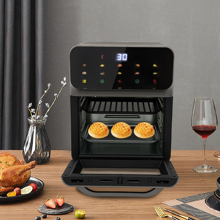 Elektrobackofen,1350W Minibackofen doppelte Edelstahl-Heizrohre LCD-Touchscreen, Visuelle Funktion H