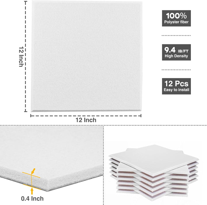 Akustikpaneele selbstklebend quadratisch 12St. JAMELO Akustikplatten aus Polyester zur Schalldämmung