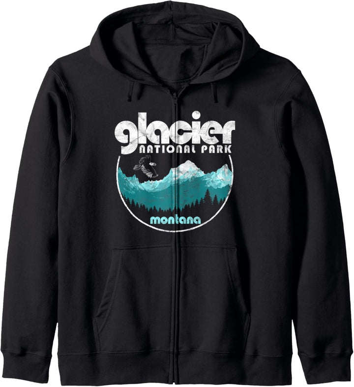 Glacier National Park Montana Retro Style Mountains Kapuzenjacke