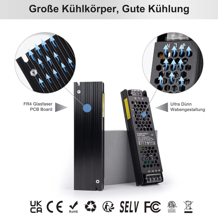 REYLAX LED Trafo 24V 150W, Flach Trafo 230V auf 24V 6.25A, LED Netzteil 24V DC Niedervolttrafo, Kons