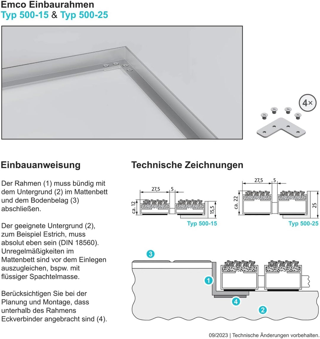 EMCO Eingangsmatte DIPLOMAT Rips hellgrau 12mm + ALU Rahmen Fussmatte Schmutzfangmatte Fussabtreter
