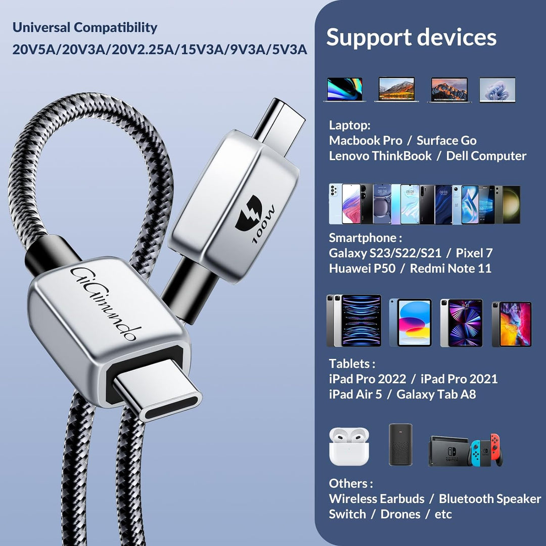 GiGimundo USB C Kabel PD100W [3Stück 1M+2M+3M], 20V/5A geflochtenes Nylon ladekabel usb c für Samsun