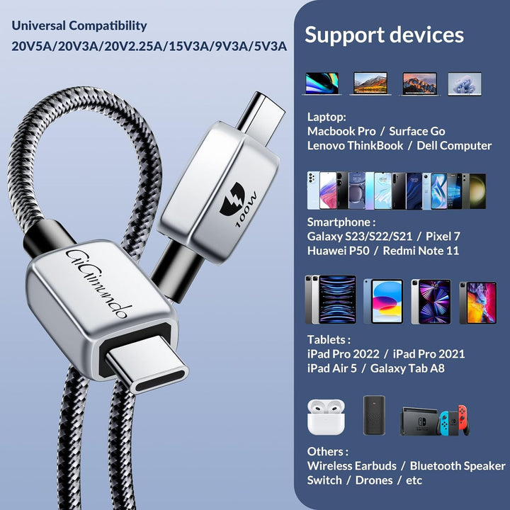 GiGimundo USB C Kabel PD100W [3Stück 1M+2M+3M], 20V/5A geflochtenes Nylon ladekabel usb c für Samsun