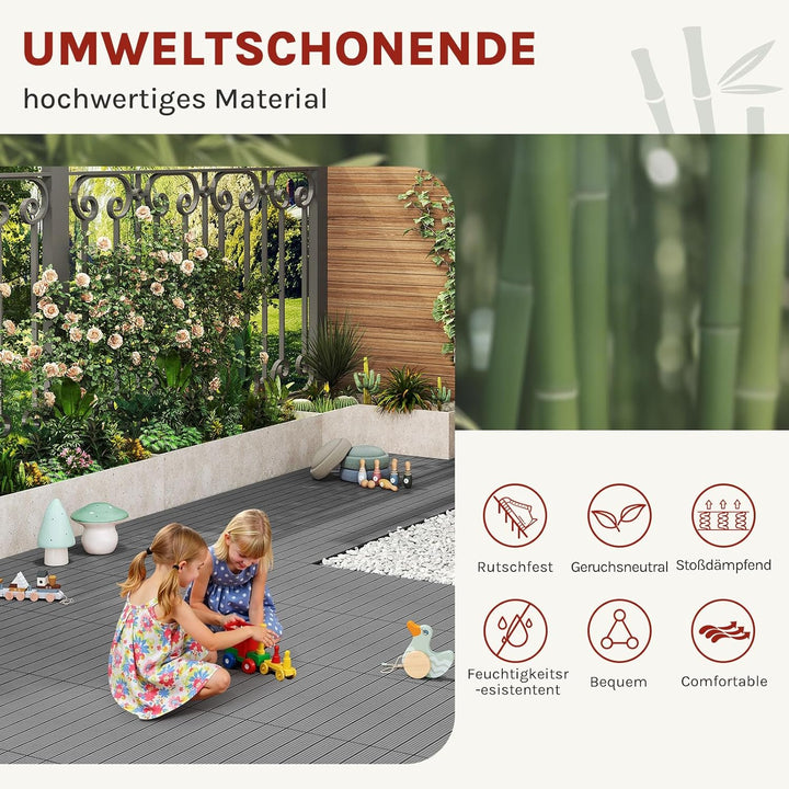 WOLTU WPC Fliese, Terrassenfliesen Holz-Optik, Bodenbelag mit Klicksystem, 30 x 60 cm, Hellgrau (12
