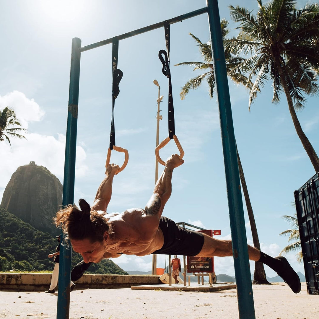 PULLUP & DIP Premium Turnringe Holz, Gym Rings Gymnastikringe, Turnerringe für Calisthenics, Breite