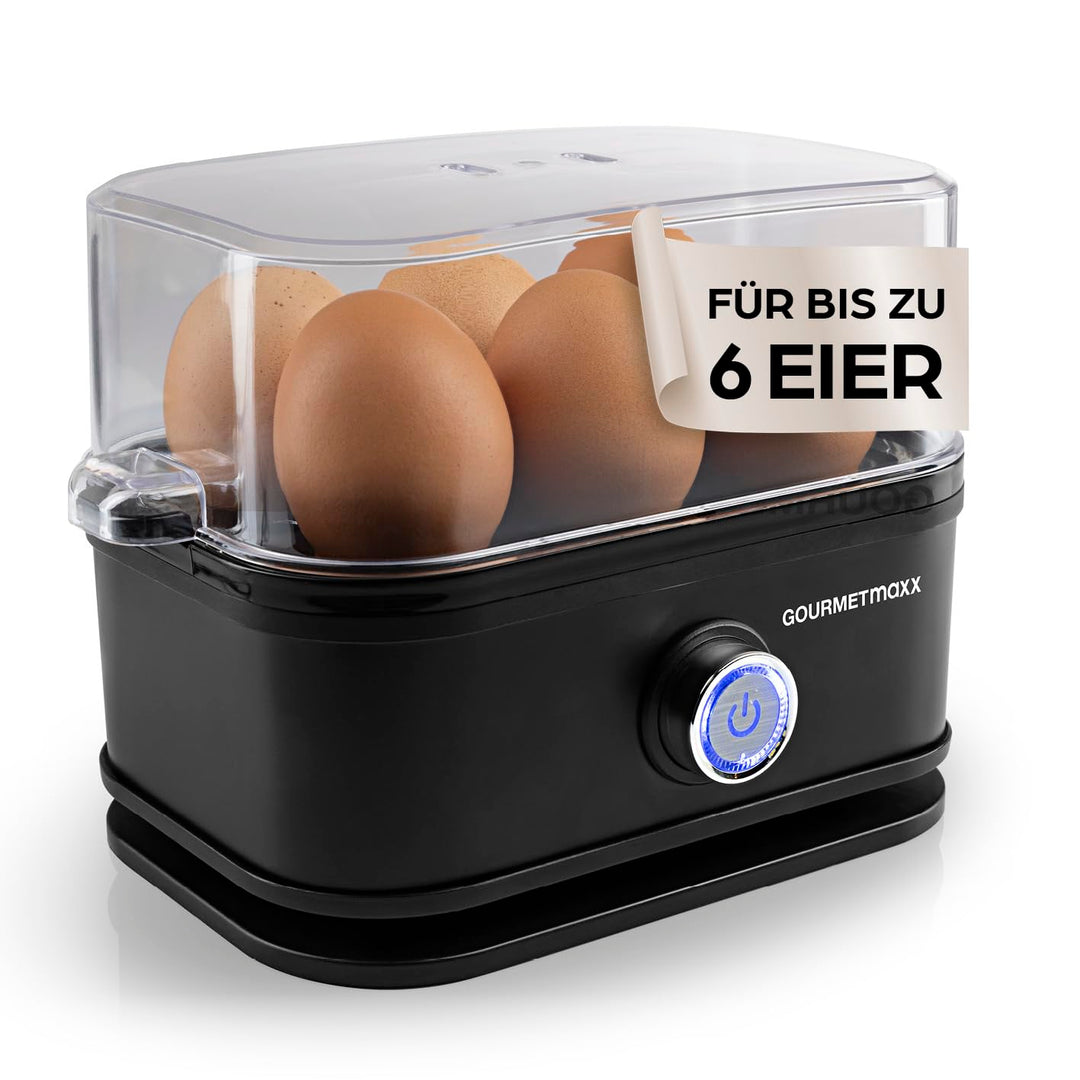 GOURMETmaxx Eierkocher für 6 Eier | Egg Boiler mit Eierstecher im Messbecher | Egg Cooker mit 3 Härt