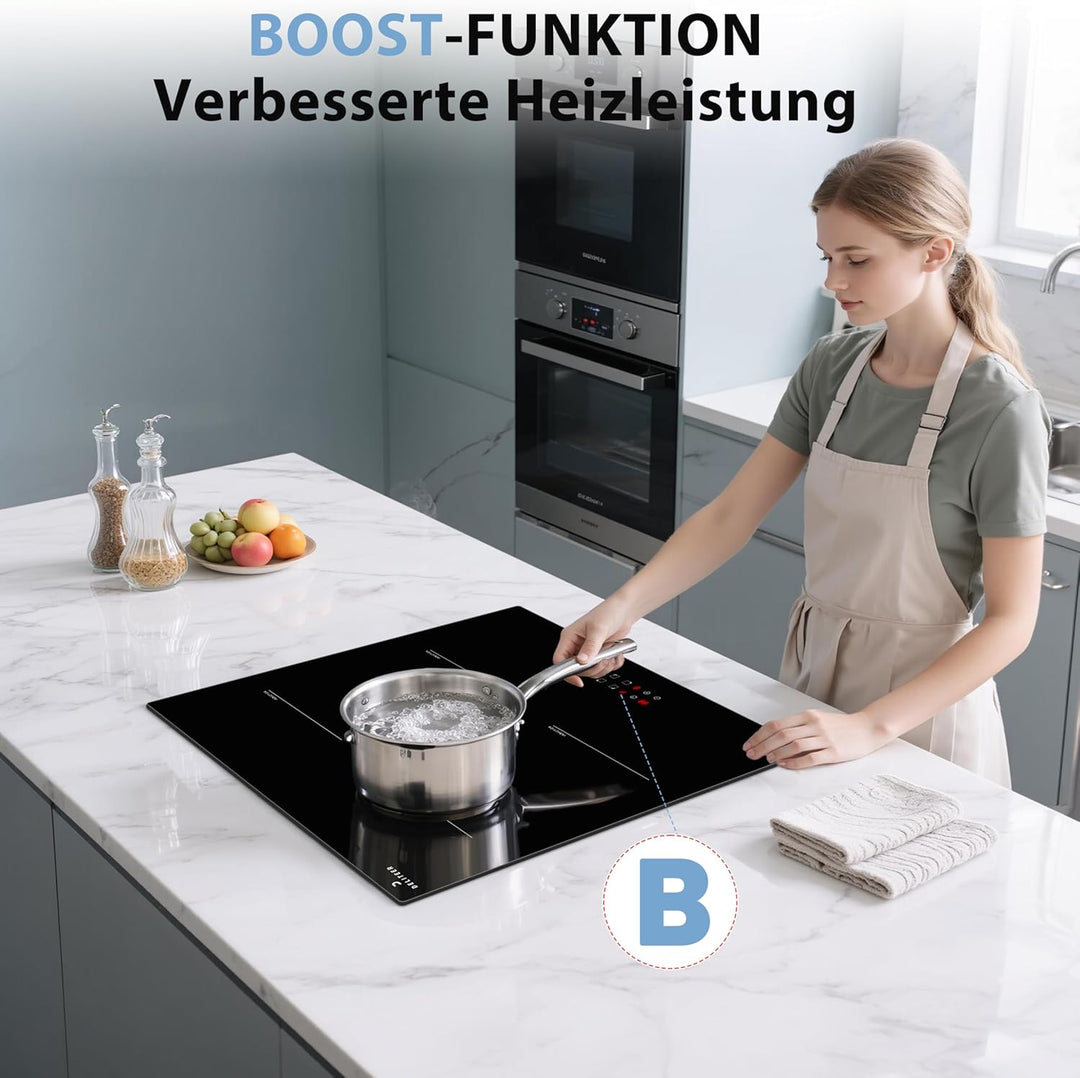 Induktionskochfeld 4 Platten, Kochfeld Induktion Autark, Einbau 60CM, 7200W, Individuelle Touch-Steu
