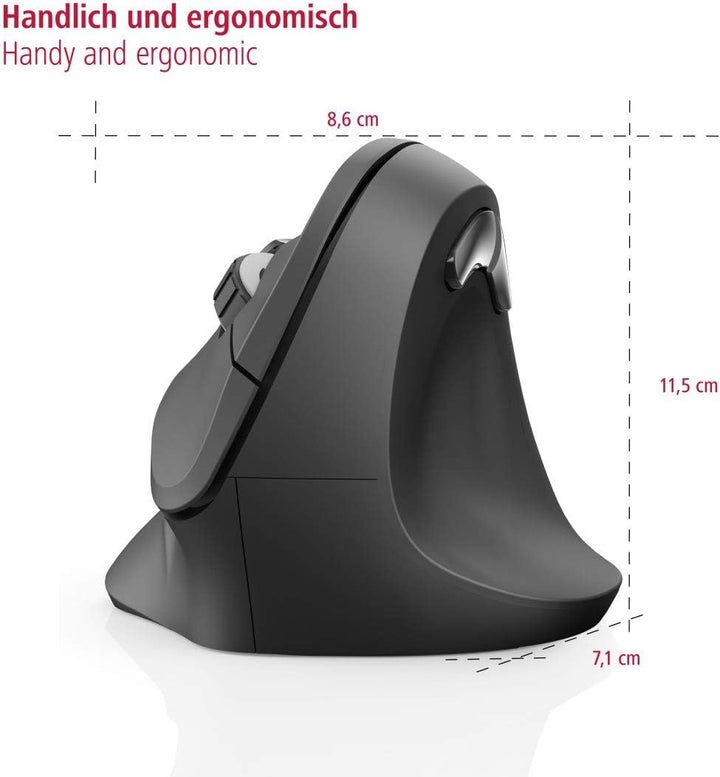 Hama kabellose Maus ergonomisch (Vertikale ohne Kabel für Rechtshänder, Wireless Funk-Maus mit optis