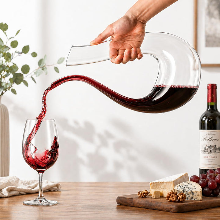 Weinkaraffe, 100 % bleifrei, U-förmig, Kristall, Weinkaraffe, rot, mundgeblasen, 1,5 l