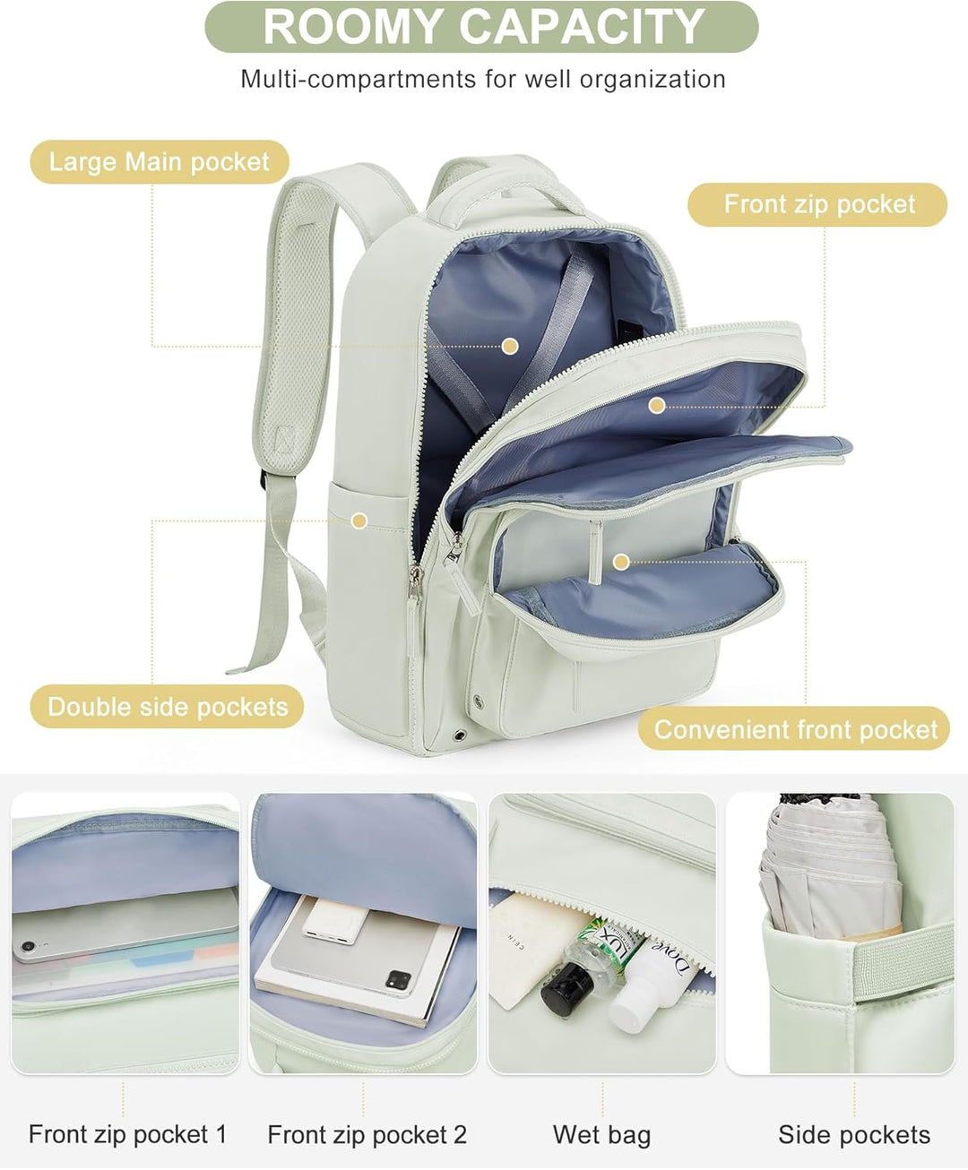 winspansy Reiserucksack Rucksack Damen, Weekender Rucksäcke Handgepäck Flugzeug Arbeitsrucksack Wass