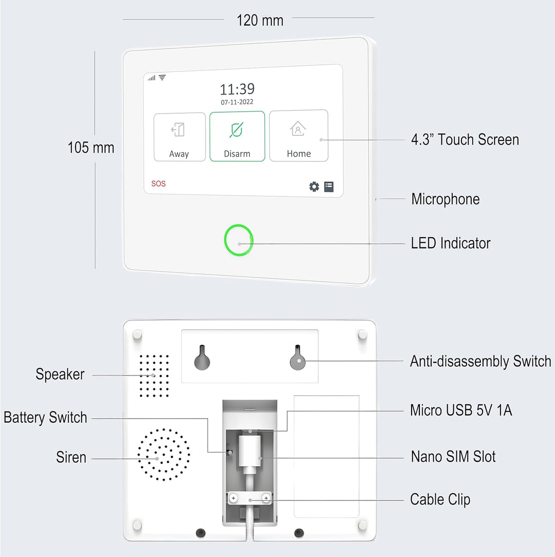 TECPEAK Kabelloses Alarmanlagensystem für Zuhause, WLAN/GSM-Alarm-Set mit Sicherheitssirene, fernges