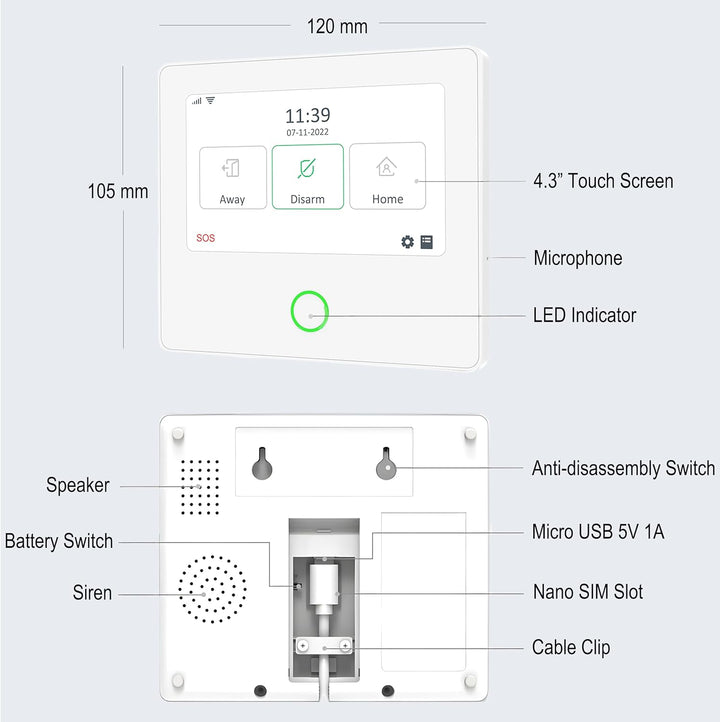 TECPEAK Kabelloses Alarmanlagensystem für Zuhause, WLAN/GSM-Alarm-Set mit Sicherheitssirene, fernges