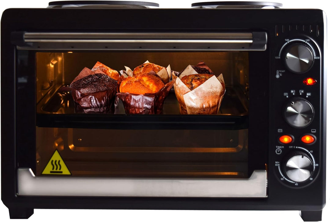 Syntrox 26 l Minibackofen 2 Kochplatten Etass | Kleinküche | Miniofen | Pizzaofen, für kleine Küchen