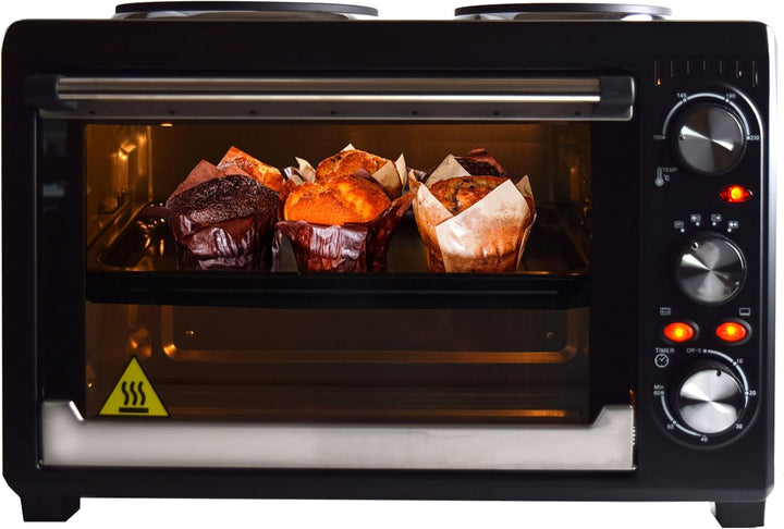 Syntrox 26 l Minibackofen 2 Kochplatten Etass | Kleinküche | Miniofen | Pizzaofen, für kleine Küchen