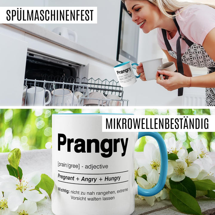 Tasse Schwangerschaft Geschenk Prangry - Pregnant + Angry + Hungry, Kaffeetasse Schwanger Mama Papa