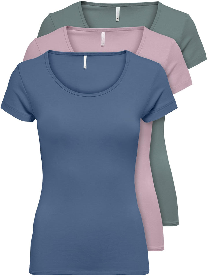 ONLY 3er Pack Damen T-Shirt schwarz oder weiss Kurzarm lang Basic Sommer T-Shirts XS S M L XL 152091