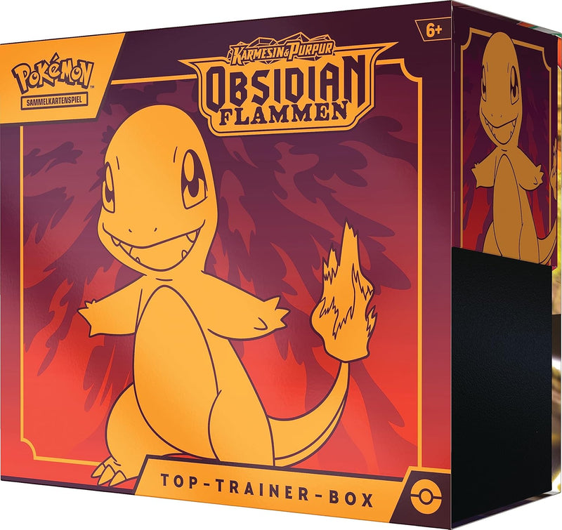 Pokémon-Sammelkartenspiel: Top-Trainer-Box Karmesin & Purpur – Obsidianflammen (9 Boosterpacks, 1 ho