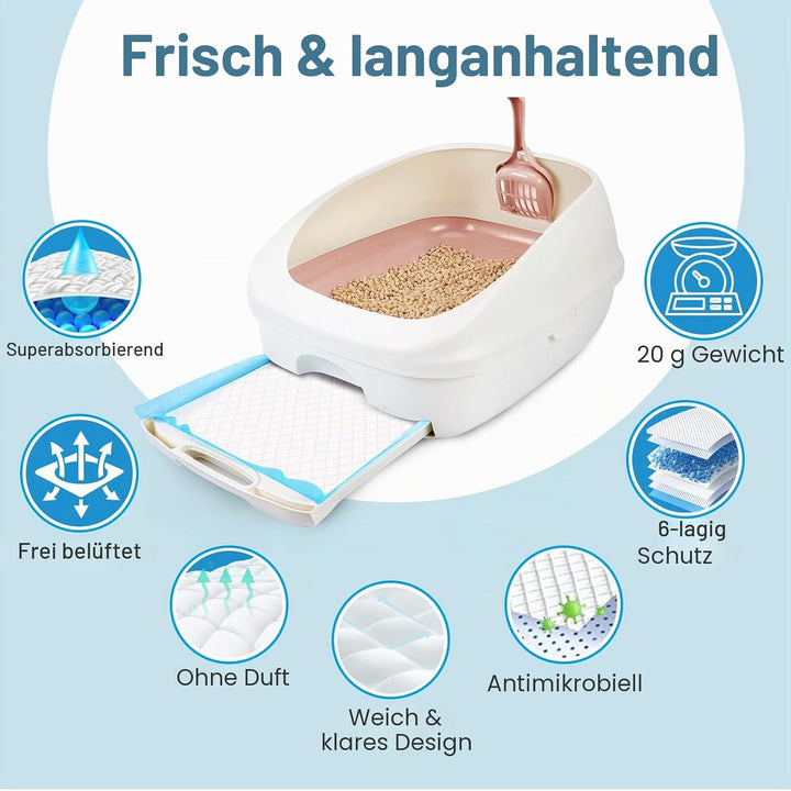 Ownpets Katzenstreu-Pads 45 x 33 cm auslaufsicher, 6-lagig, Kätzchen-Trainingspads Katzentoilette, U