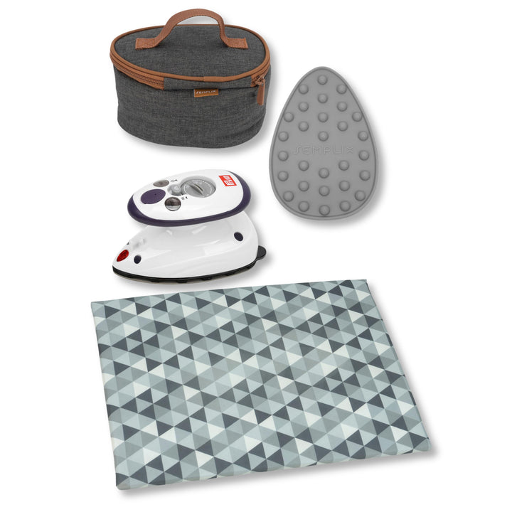 Semplix Bügelset 4-teilig mit Prym Mini-Dampfbügeleisen – Diamond Design mit Bügelunterlage, Silikon