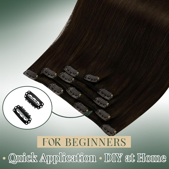 Ugeat Echthaar Clip in Extensions Schokobraun Clip Extensions Echthaar 30cm Clip in Extensions Braun