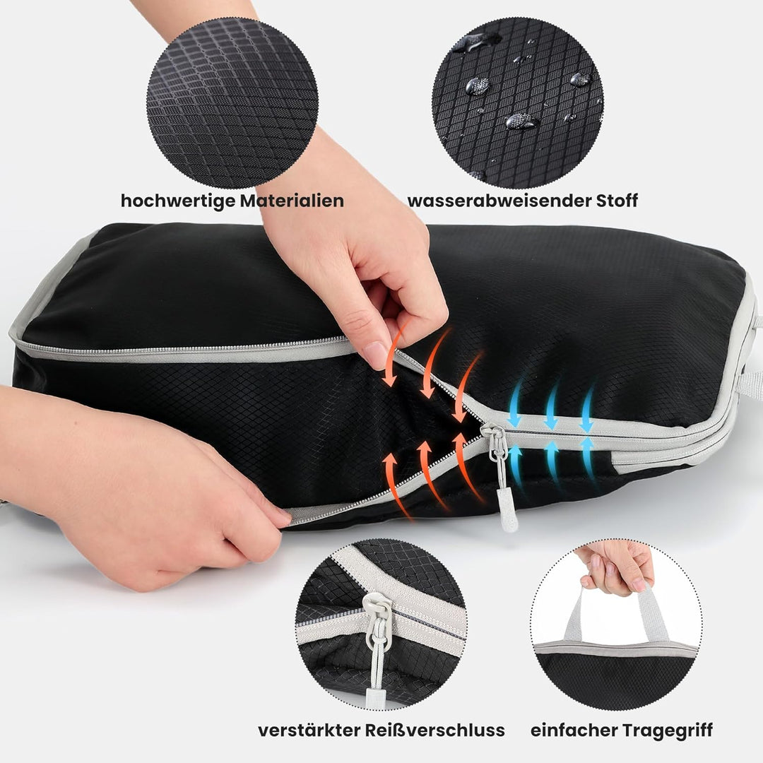 Packwürfel Kompression für die Reise - Extrem platzsparender Koffer-Organizer-Set, wasserdichte Pack