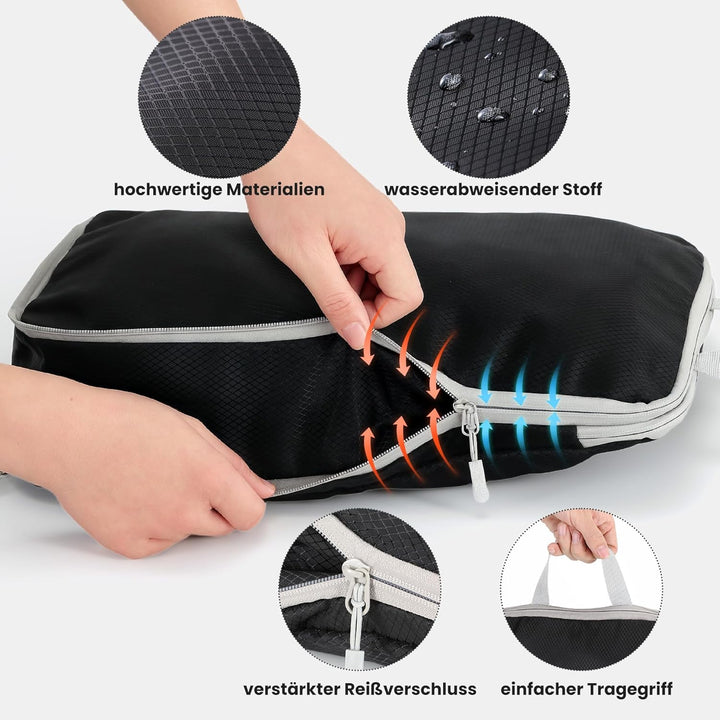 Packwürfel Kompression für die Reise - Extrem platzsparender Koffer-Organizer-Set, wasserdichte Pack