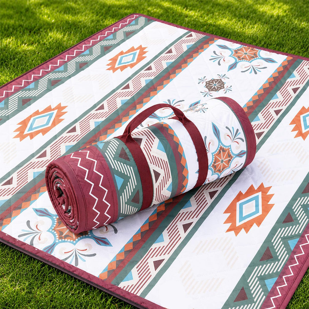 Picknickdecke Boho Wasserdicht 200x200cm – Stranddecke Sandfrei &amp; Waschbar, Extra Gross Outdoor Deck