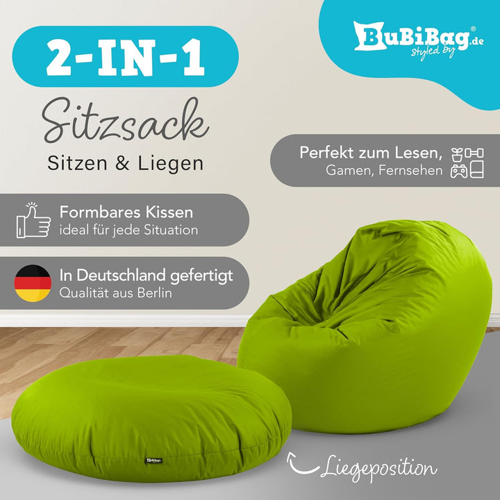 BuBiBag 2in1 Sitzsack L - XXL mit Füllung für Kinder &amp; Erwachsene, Gaming Beanbag &amp; Bodenkissen für