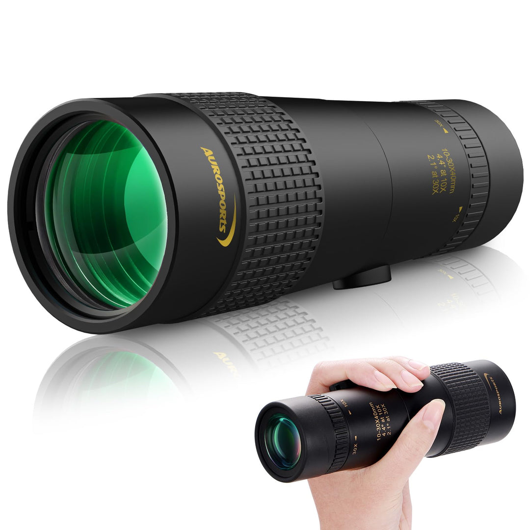 Aurosports 10-30x40 Zoom Monokular Teleskop Erwachsene, Bak4 Prisma Dual Fokus Fernrohr Kompakt Mono
