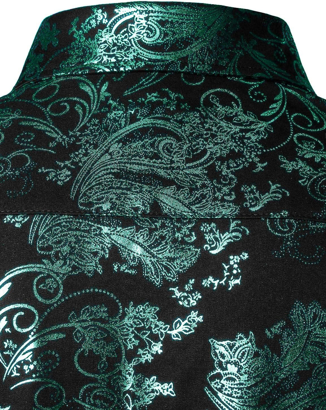 PARKLEES Herren Luxus Paisley Gemustert Golden Glänzend Slim Fit Freizeithemd XL Schwarz Dunkel Grün