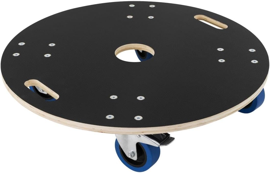 ECD Germany Transportroller rund Ø67x14,5 cm mit Siebdruckplatte und 2 gebremsten Rollen, 800kg Trag