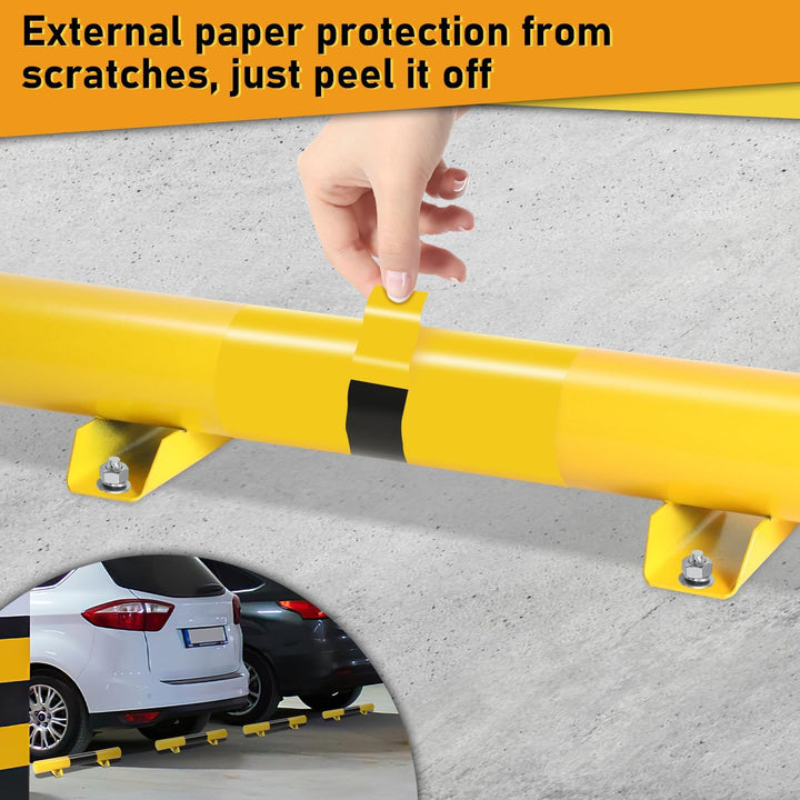 Fiqops Radstopper 2 x Metall Stahlrohr-Parkstopper Parkplatzbegrenzung, Schwarz-Gelb mit Reflexionss